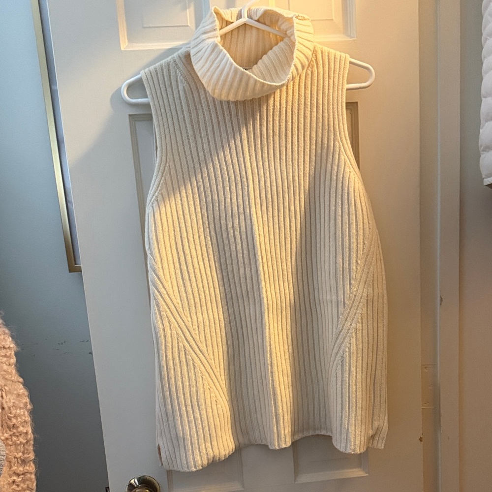 J. Crew Ivory Ribbed Sleeveless Turtleneck Sweater
